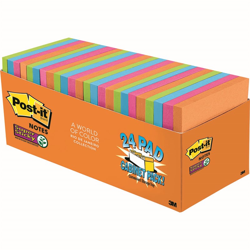 POSTIT 65424SSAUCP SUPER STICKY NOTES 76 X 76MM ENERGY BOOST CABINET PACK 24