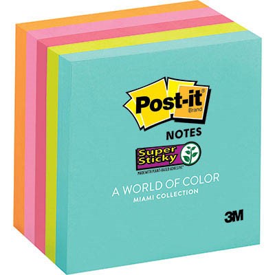 POSTIT 6545SSMIA SUPER STICKY NOTES 76 X 76MM MIAMI PACK 5