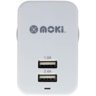 MOKI USB WALL CHARGER DUAL WHITE