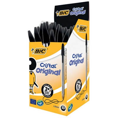 BIC CRISTAL BALLPOINT PENS MEDIUM BLACK BOX 50
