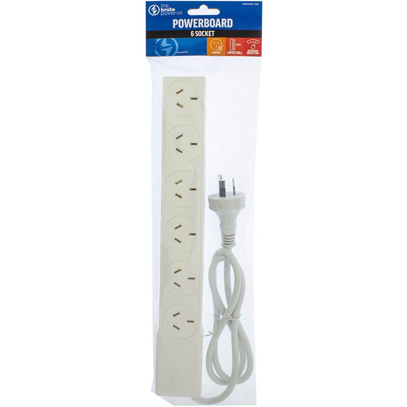 THE BRUTE POWER CO POWERBOARD 6 OUTLET WITH OVERLOAD PROTECTION 1M WHITE