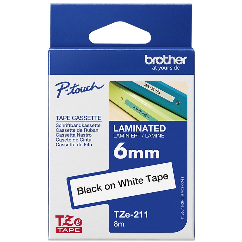 BROTHER TZE211 LAMINATED LABELLING TAPE 6MM BLACK ON WHITE