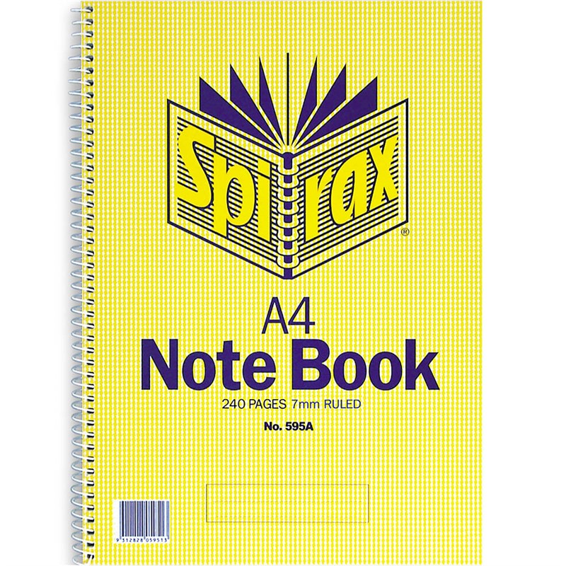 SPIRAX 595A NOTEBOOK SPIRAL BOUND 7MM RULED 240 PAGE A4