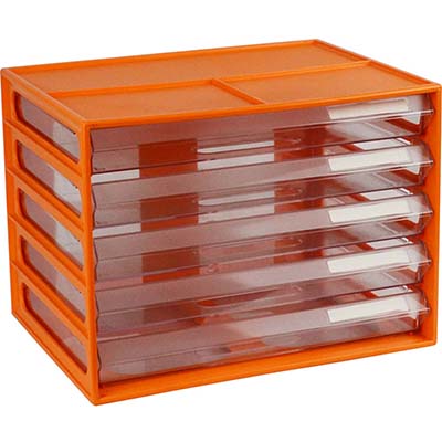 ITALPLAST DOCUMENT CABINET 5 DRAWER 255 X 330 X 230MM A4 MANDARIN