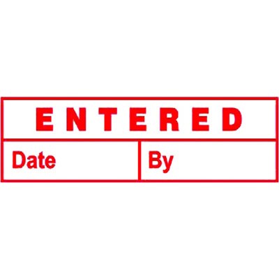 DESKMATE PREINKED MESSAGE STAMP ENTERED DATE AND BY RED