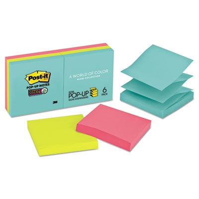 POSTIT R3306SSMIA SUPER STICKY POP UP NOTES MIAMI 76 X 76MM 90 SHEETS PACK 6