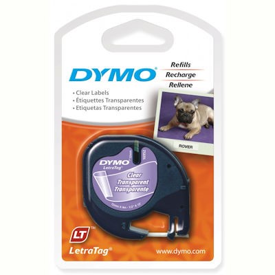 DYMO 16952 LETRATAG LABELLING TAPE PLASTIC 12MM X 4M BLACK ON CLEAR