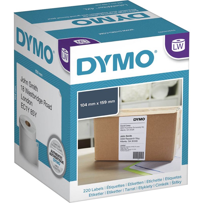 DYMO 0904980 LW 4XL SHIPPING LABELS 104 X 159MM WHITE ROLL 220