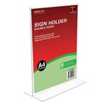 DEFLECTO RECYCLED SIGN HOLDER DOUBLE SIDED A4 PORTRAIT CLEAR