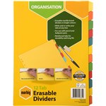 MARBIG DIVIDER ERASABLE MANILLA 12TAB A4 ASSORTED
