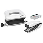 LEITZ NEXXT WOW STAPLER AND PUNCH SET MINI WHITE