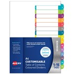 AVERY 922006 L741115 CUSTOMISABLE TABLE OF CONTENTS COLOURED DIVIDER 115 TAB A4