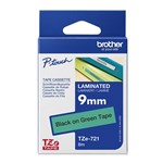 BROTHER TZE721 LAMINATED LABELLING TAPE 9MM BLACK ON GREEN
