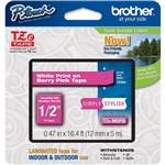 BROTHER TZEMQP35 LABELLING TAPE 12MM WHITE ON BERRY PINK