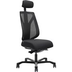 SERATI HIGH MESH BACK CHAIR BODYWEIGHT SYNCHRO 2D HEADREST NO ARMS BLACK ALUMINIUM BASE FOOTPLATES GABRIEL FIGHTER BLACK FABRIC