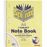SPIRAX 596C 5SUBJECT NOTEBOOK 7MM RULED SPIRAL BOUND COLOURED PAPER 250 PAGE A4