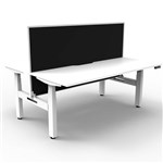 RAPIDLINE BOOST PLUS HEIGHT ADJUSTABLE DOUBLE SIDED WORKSTATION WITH SCREEN 1500 X 750MM NATURAL WHITE TOP  WHITE FRAME  BLACK SCREEN