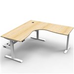 RAPIDLINE BOOST PLUS HEIGHT ADJUSTABLE CORNER WORKSTATION WITH CABLE TRAY 1500 X 1500 X 750MM NATURAL OAK TOP  WHITE FRAME