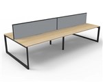 RAPID INFINITY DELUXE 4 PERSON LOOP LEG DOUBLE SIDED WORKSTATION 1500 X 750 X 730MM GREY SCREEN  NATURAL OAK SCALLOP TOP  BLACK FRAME