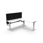 RAPIDLINE BOOST STATIC CORNER WORKSTATION WITH SCREEN 1500 X 1500MM NATURAL WHITE TOP  WHITE FRAME  BLACK SCREEN