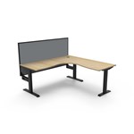 RAPIDLINE BOOST STATIC CORNER WORKSTATION WITH SCREEN 1800 X 1500MM NATURAL OAK TOP  BLACK FRAME  GREY SCREEN