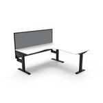 RAPIDLINE BOOST STATIC CORNER WORKSTATION WITH SCREEN 1800 X 1500MM NATURAL WHITE TOP  BLACK FRAME  GREY SCREEN