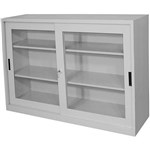 STEELCO GLASS SLIDING DOOR CUPBOARD 2 SHELF 1015 X 1500 X 465MM WHITE SATIN