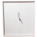 STEELCO TAMBOUR DOOR CABINET 2 SHELVES 1015H X 900W X 463D MM WHITE SATIN