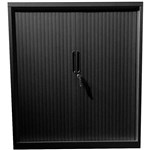 STEELCO TAMBOUR DOOR CABINET 3 SHELVES 1320H X 1200W X 463D MM BLACK SATIN