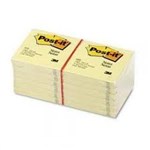 3M POST IT NOTES 654 75X75 YELLOW PACK OF12