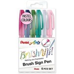 PENTEL ARTS BRUSH SIGN PEN PASTEL ASSORTED COLOUR PACK 6