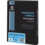 OLYMPIC ADHESIVE MULTIPURPOSE LABELS SQUARE CORNERS 4UP 105 X 148MM WHITE BOX 100