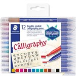 STAEDTLER 3002 CALLIGRAPHY MARKERS DOUBLE ENDED ASSORTED PACK 12