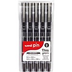 UNIBALL 200 PIN FINELINER PEN ASSORTED TIPS BLACK WALLET 5