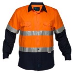 PRIME MOVER MA801 COTTON DRILL SHIRT LONG SLEEVE LIGHTWEIGHT WITH TAPE 2TONE ORANGE NAVY 2XL