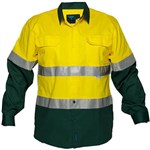 PRIME MOVER MA801 COTTON DRILL SHIRT LONG SLEEVE LIGHTWEIGHT WITH TAPE 2TONE YELLOW GREEN 3XL
