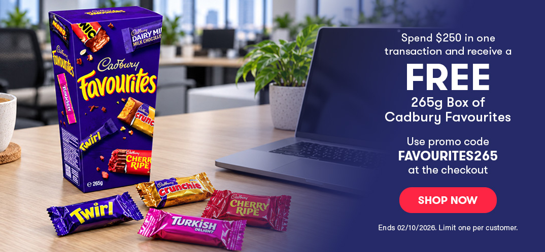 Free 265g box of Cadbury Favourites when you spend $250 in one transaction.
